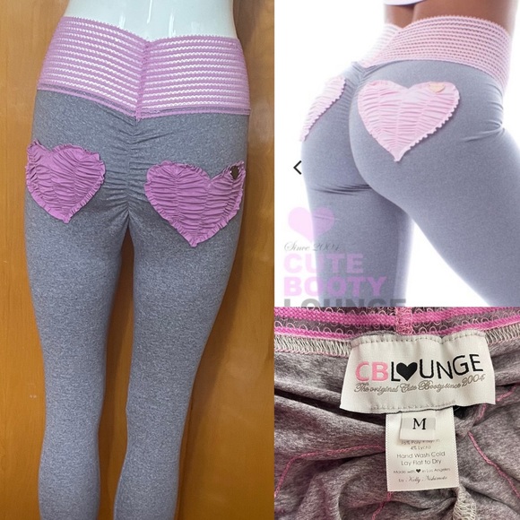 Cute Booty Lounge Pants - Ultra Rare Cute Booty Lounge Love Butt Heart Leggings Size Medium Gray Pink